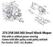 Oldsmobile, Buick, and Mopar AC Brackets 273-318-340-360 small block Mopar