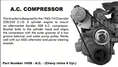 1963-74 CHEVY SIX CYLINDER AC COMPRESSOR BRACKET