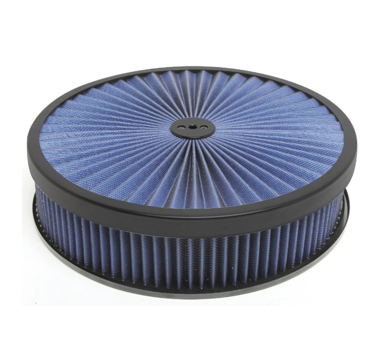 14&Prime; Blue W/ Black Lip Round Super Flow Air Cleaner Set