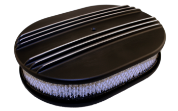 12" Oval Cast Finned Old School 6-Fin Air Cleaner-Matte Black