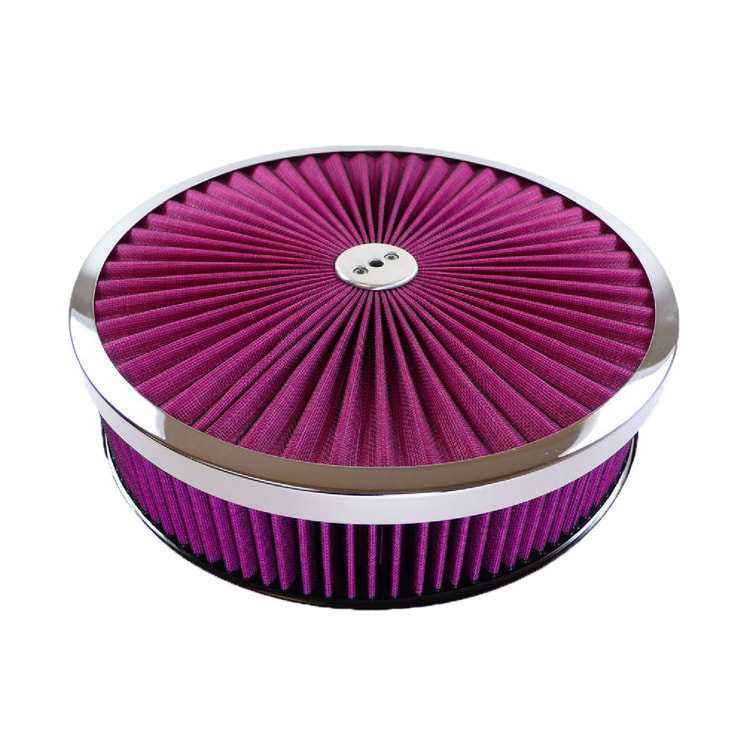 14″ Red W/ Chrome Lip Round Super Flow Air Cleaner Set