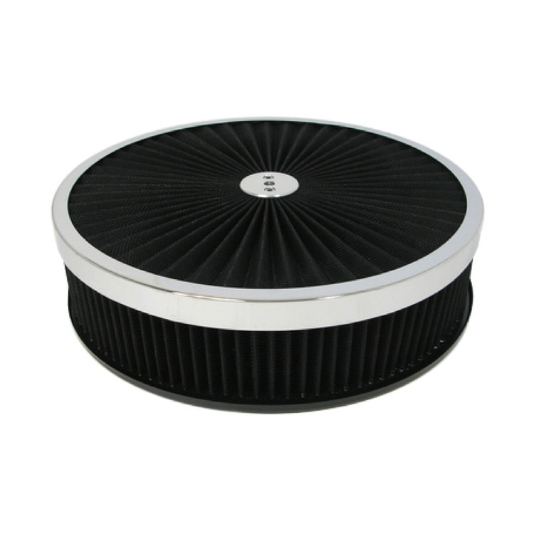 14″ Black W/ Chrome Lip Round Super Flow Air Cleaner Set