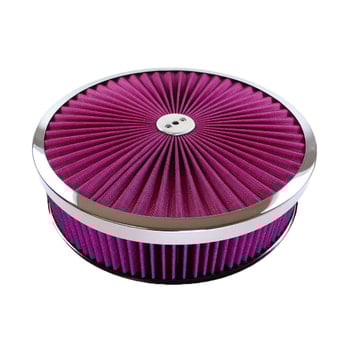 14″ Red W/ Chrome Lip Round Super Flow Air Cleaner Set