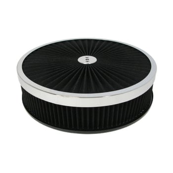 14″ Black W/ Chrome Lip Round Super Flow Air Cleaner Set