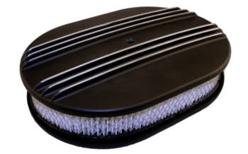12" Oval Cast Finned Old School 6-Fin Air Cleaner-Matte Black