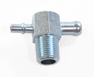 STEEL T FITTING 3/8"NPT 3/8" & 1/4" BARBS ZINC