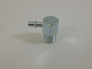 Steel fitting 90° 3/8″ male w/1/4″ hose barb Zinc Coated