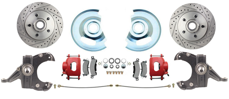 DBK6370D-5LXR Chevy Truck 5 Lug Disc Brake Conversion Wheel Kit Powder Coated Red Calipers