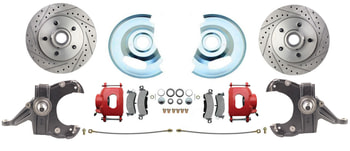 DBK6370D-5LXR Chevy Truck 5 Lug Disc Brake Conversion Wheel Kit Powder Coated Red Calipers
