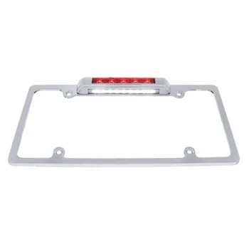 Chrome License Plate Frame With Third Brake Light Red LED & Lens