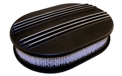 Chevy Ford Mopar 12" Oval Partial Finned Black Air Cleaner