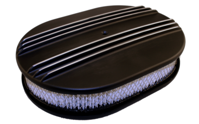12" Oval Cast Finned Old School 6-Fin Air Cleaner-Matte Black