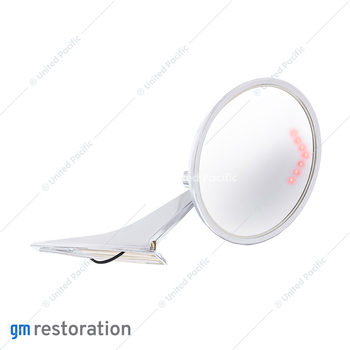 Exterior Mirror With Bow Tie Logo, Convex Glass & LED Turn For 1966-72 Chevy Passenger Car - R/H