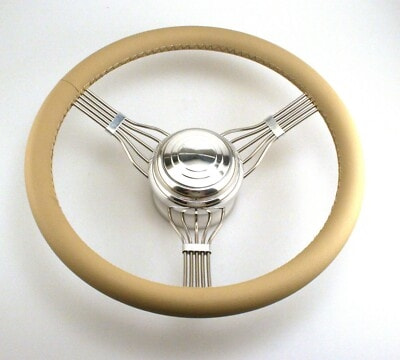 15" Stainless Steel Banded Banjo Style Steering Wheel TAN