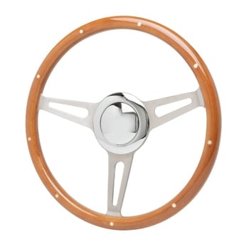 15&Prime; Vintage Classic Style Wood Steering Wheel &ndash; Brushed Stainless