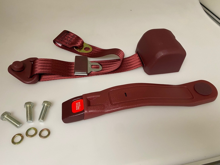 3-Point Maroon Shoulder Harness Seatbelt RED RELEASE BUTTON