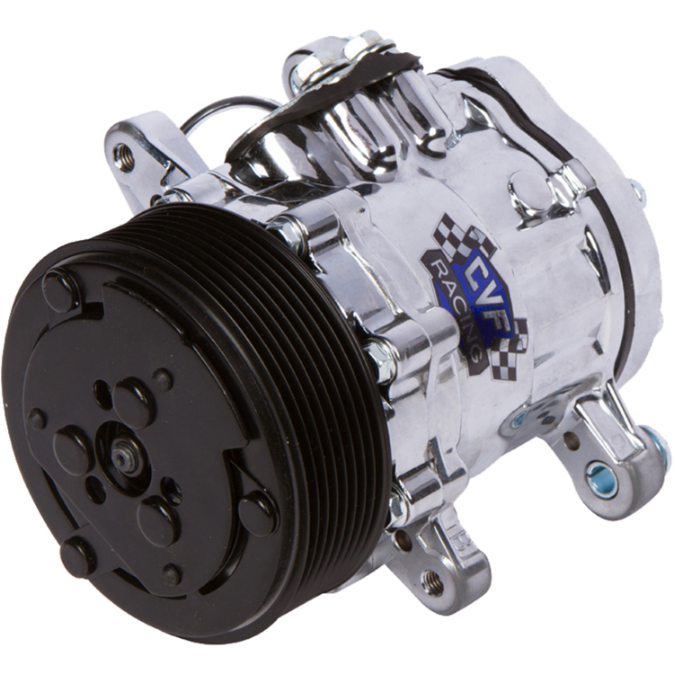 CVF Racing Peanut Style AC Compressor, Chrome, 8 Rib Clutch