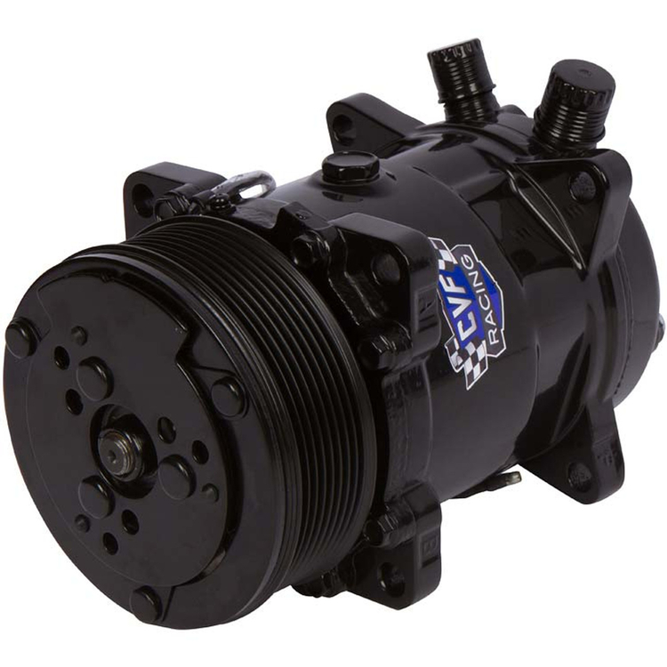 CVF Racing Black Sanden Style AC Compressor, R134A, 8 Rib Pulley