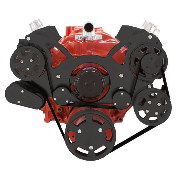 Small Block Chevy All Inclusive Wraptor Serpentine System w/ Electric Water Pump - Stealth Black