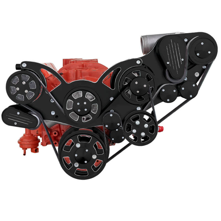 Small Block Chevy All Inclusive Wraptor Serpentine System w/ EWP Compatible w/ Procharger&reg; - Black Diamond