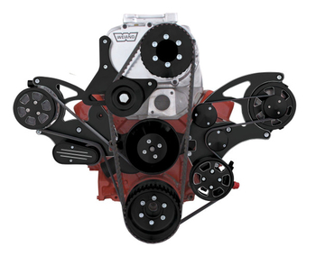 Small Block Chevy All Inclusive Wraptor Serpentine System for Weiand Roots Style Blower - Black Diamond