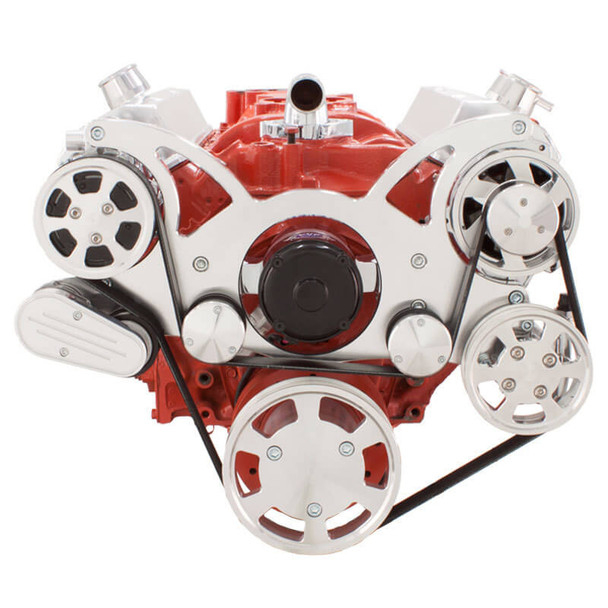 Small Block Chevy All Inclusive Wraptor Serpentine System w/ Electric Water Pump - Polished Finishes