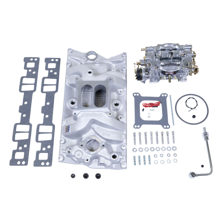 Edelbrock Single-Quad Manifold and carb kit Small-Block Chevy with Vortec Heads, Performer RPM