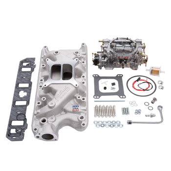 Edelbrock Single-Quad Manifold and carb kit for Small-Block Ford 289-302, Performer Series 500 cfm