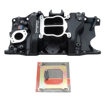 Performer 318/360 Intake Manifold for S/B Chrysler, LA Series, Black Finish
