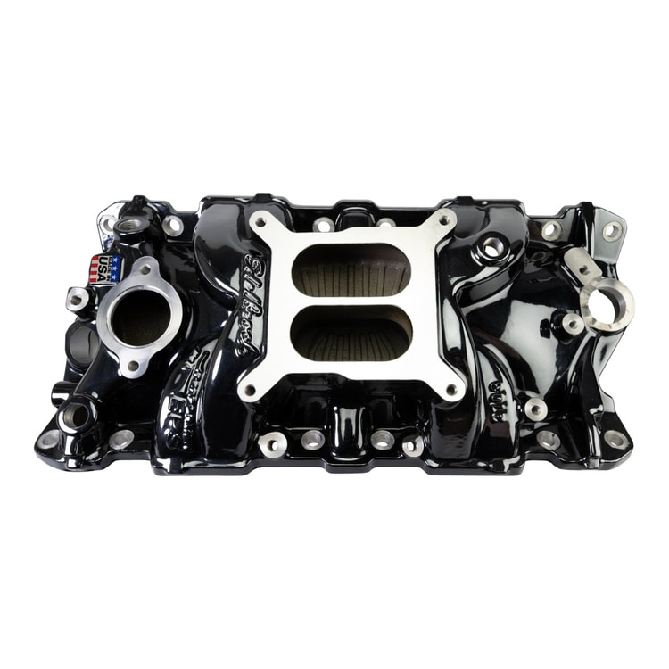 Performer EPS Intake Manifold w/Oil Fill Tube; Small-Block Chevy, Black Plasma