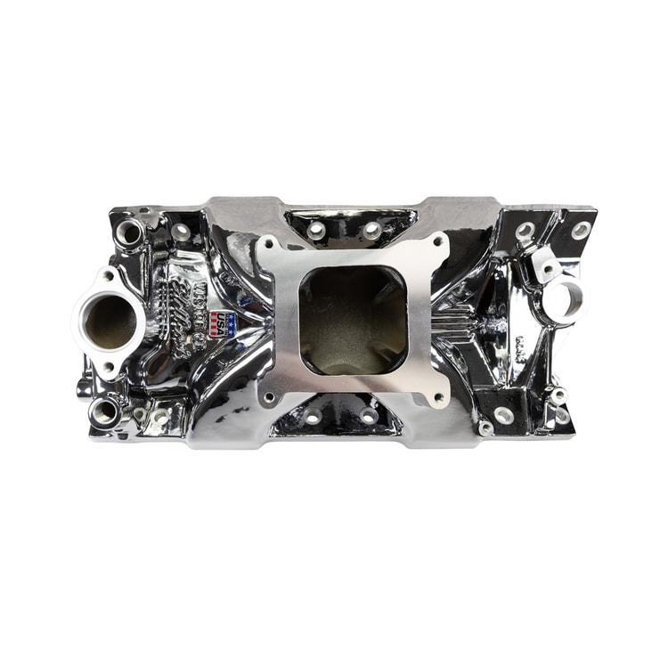 Victor Jr. 23 Degree Intake Manifold For Small-Block Chevy, Chrome Plasma Finish