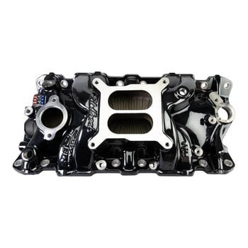 Performer EPS Intake Manifold w/Oil Fill Tube; Small-Block Chevy, Black Plasma