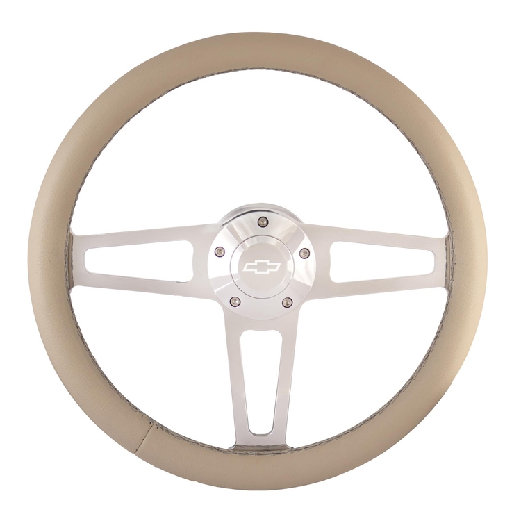 Billet T Series Tan Wrapped Polished Spoke Steering Wheel with Chevrolet Logo & Install Kit (5196-1)