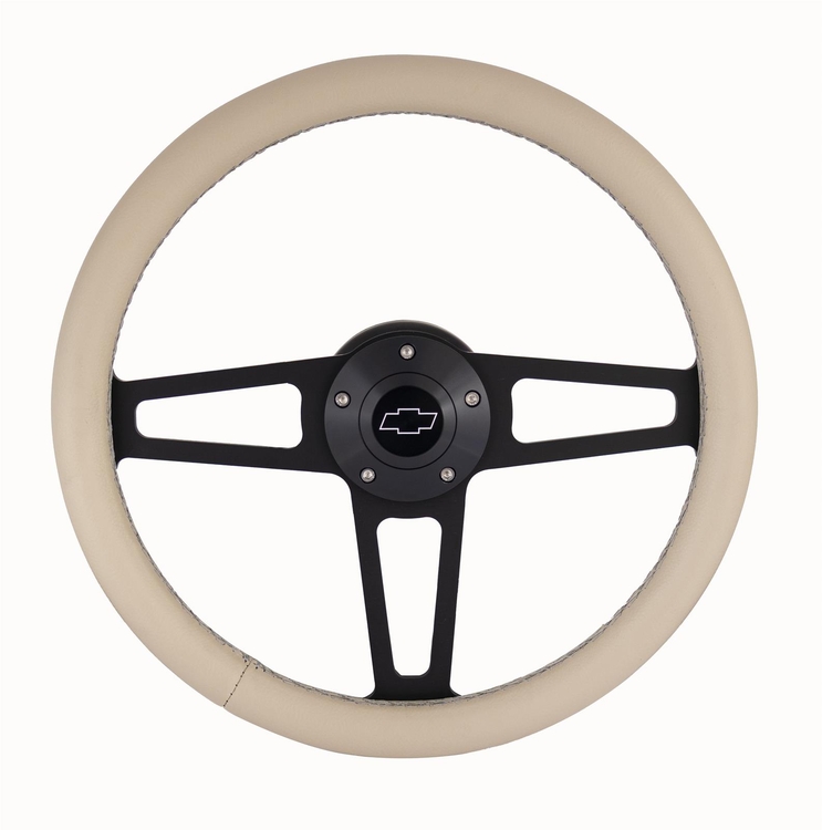 Grant Products Billet T-Series Tan Wrapped Black Spoke Steering Wheel with Chevy Logo & Install Kit