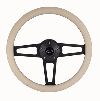Grant Products Billet T-Series Tan Wrapped Black Spoke Steering Wheel with Chevy Logo & Install Kit