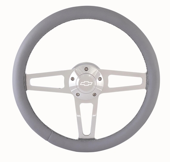 Billet T Series Gray Wrapped Polished Spoke Steering Wheel with Chevrolet Logo & Install Kit (5196-1)
