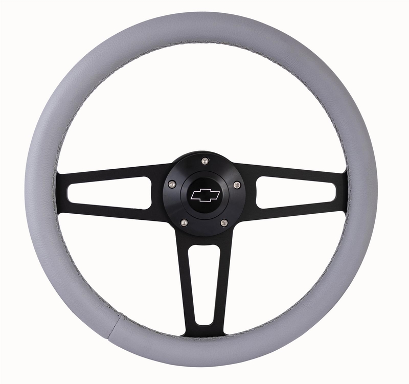 Gray Racing Steering Wheel Billet T Series Gray Wrapped Black Spoke Steering Wheel with Chevy Logo ...