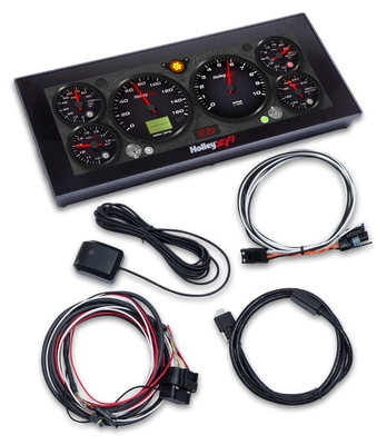 Holley EFI 6.86" Pro Dash The Holley EFI 6.86" Pro Dash is customizable with a variety of gauge and indicator screens that can be programmed to display any parameter you need from a Holley EFI system. It also includes an integrated10-LED shift light as well as two LEDs on the top left and two on the top right that can be programmed as desired.