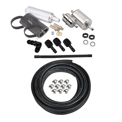Holley EFI Fuel System Kit Fuel system consisting of; 20ft of 3/8" Vapor Guard™ Fuel Hose, 12-920 Fuel Pump, Filters, necessary hardware and bulkhead fitting to return fuel into the tank!