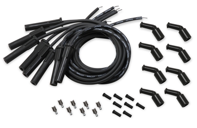 Holley EFI LS Spark Plug Wire Set - Cut to Fit Black Wire with Black Straight Boots (Plug End) - 135 Degree Coil Boots - Designed for GM LS Engines (For OE Coil)