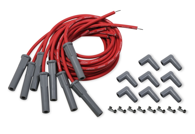 Holley EFI LS Spark Plug Wire Set - Cut to Fit Spark Plug - Cut to Fit- Wire set, Red with Gray 180 degree boots for Holley Smart Coil