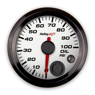 Holley EFI Oil Pressure Gauge Oil Pressure Gauge - Standard 2-1/16" size - CAN - 0-100 PSI - White Face - Black Bezel