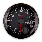Holley EFI Voltage Gauge Standard 2-1/16" Size - 0-18 volts - CAN - Black Face - Black Bezel