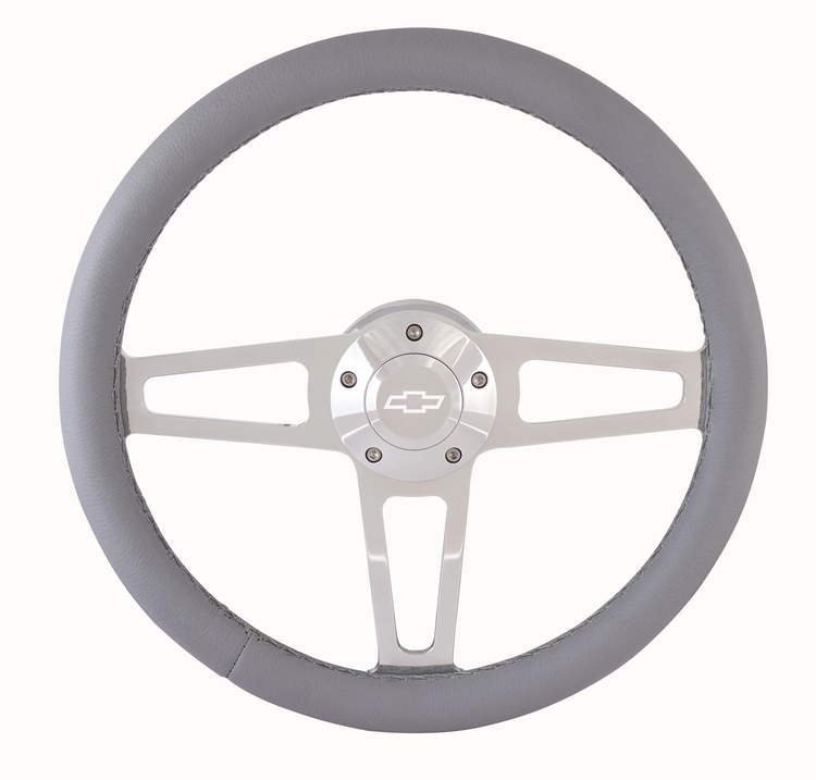 Billet T Series Gray Wrapped Polished Spoke Steering Wheel with Chevrolet Logo & Install Kit (5196-1)