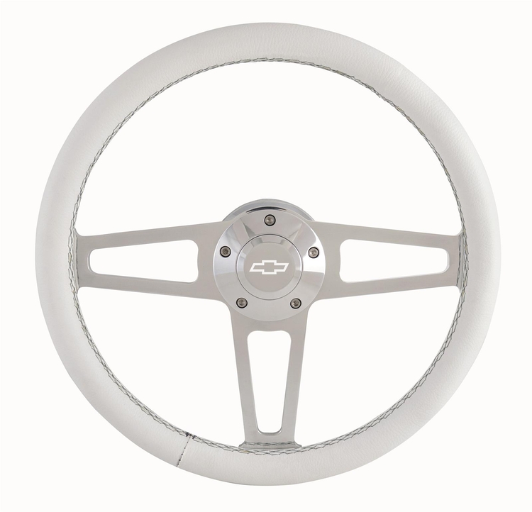 Billet T Series White Wrapped Polished Spoke Steering Wheel with Chevrolet Logo & Install Kit (5196-1)