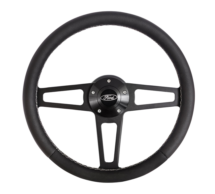 Billet T Series Tan Wrapped Black Spoke Steering Wheel with FORD Logo & Install Kit (5285)