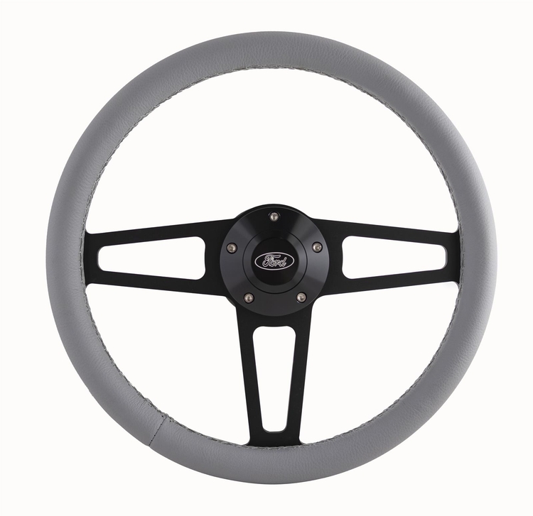 Billet T Series Gray Wrapped Black Spoke Steering Wheel with FORD Logo & Install Kit (5285)