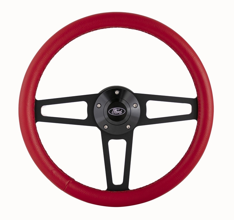 Billet T Series Red Wrapped Black Spoke Steering Wheel with FORD Logo & Install Kit (5285)