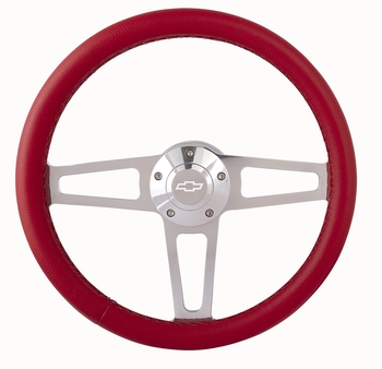 Billet T Series Red Wrapped Polished Spoke Steering Wheel with Chevrolet Logo & Install Kit (5196-1)