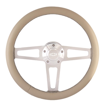 Billet T Series Tan Wrapped Polished Spoke Steering Wheel with Chevrolet Logo & Install Kit (5196-1)